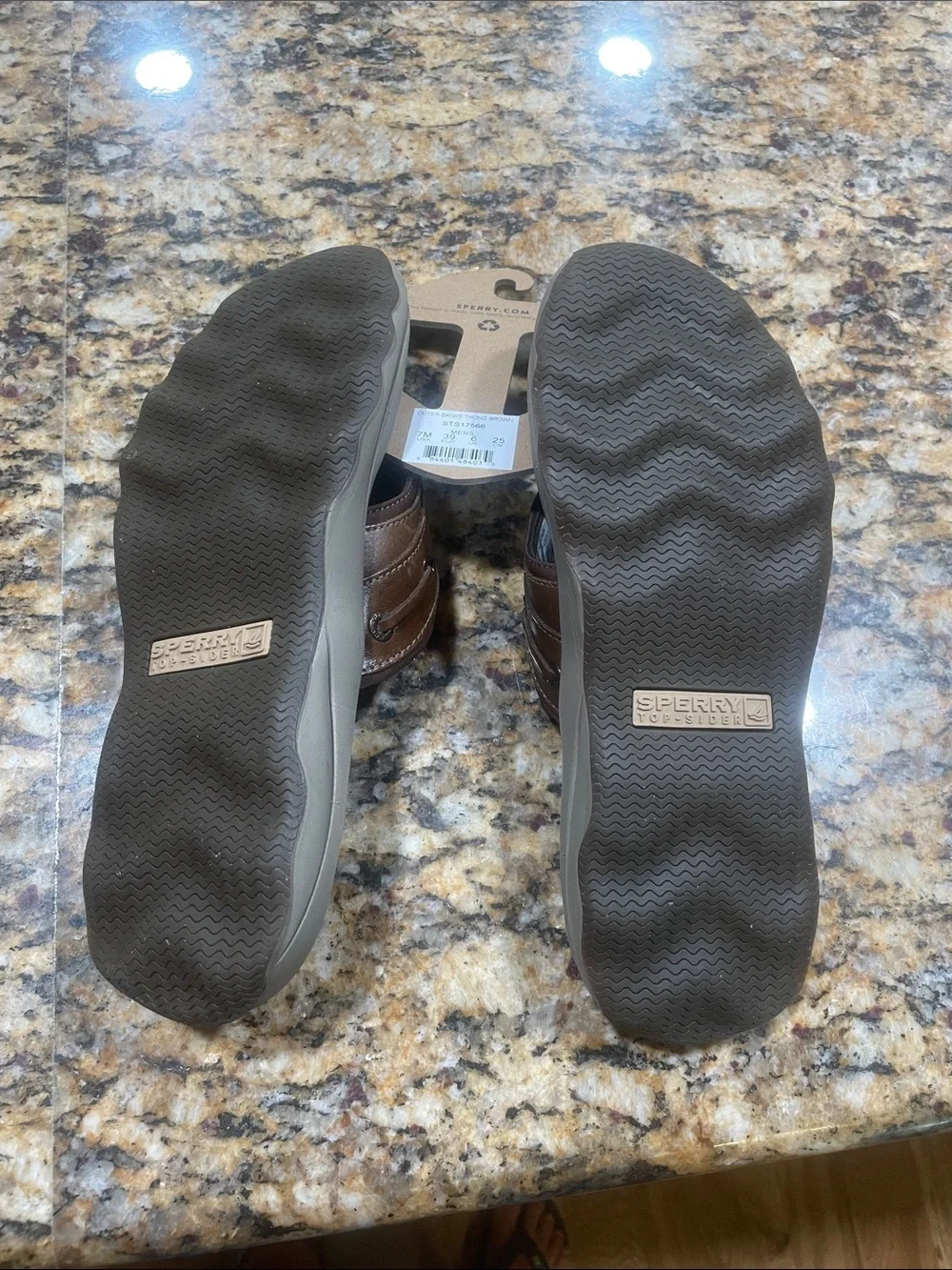 Sperry Brown Leather Men's Thong Sandals- Outer Banks